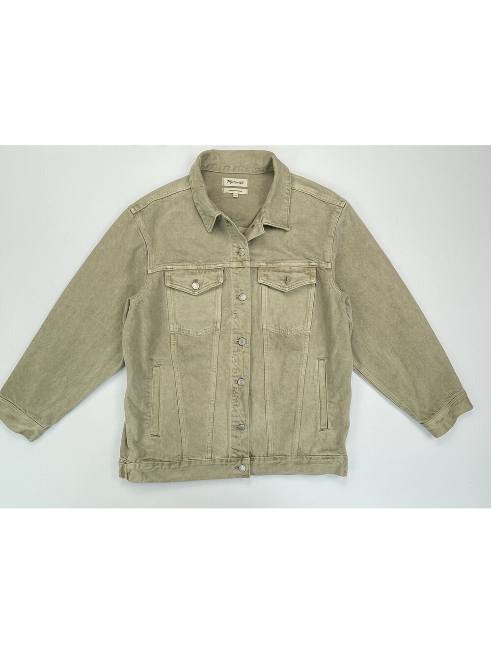 Madewell Oversized Trucker Jacket Tan Beige Khaki Denim Coat Wet Sand L